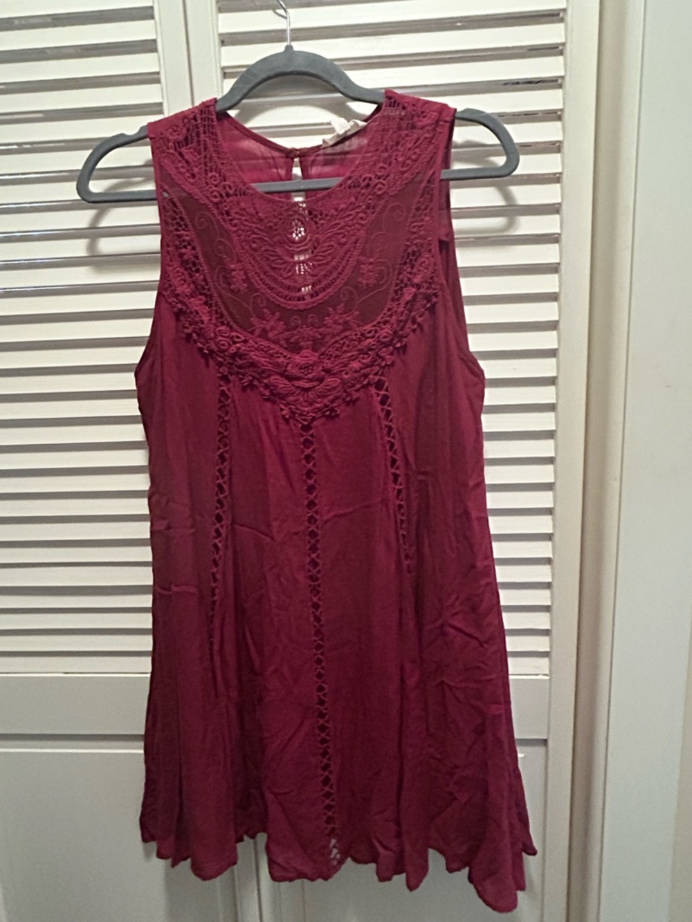 entro Sleeveless Tunic with Crochet Yoke in Deep Burgundy